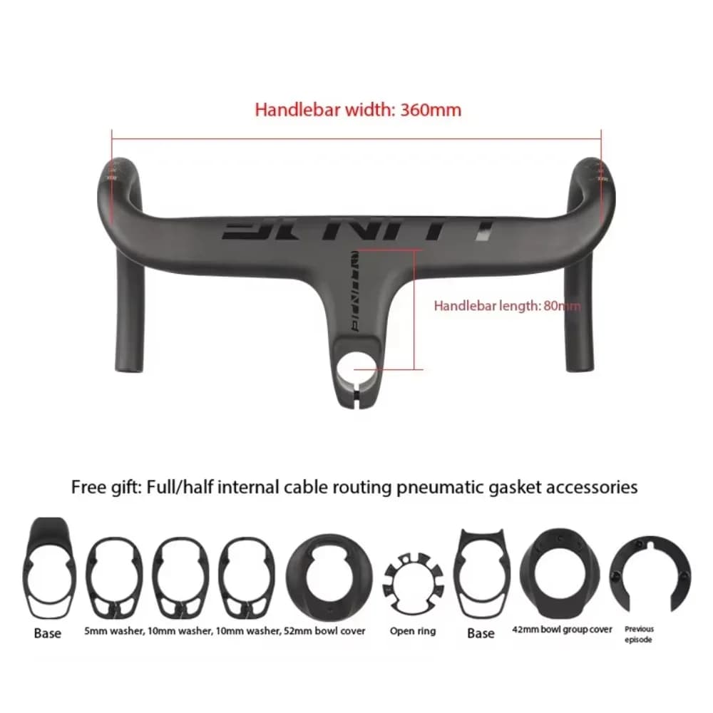 Bent Carbon Fiber Ultra-light Wind-breaking Integrated Full Internal Road Bike Handlebar 360/380/400/420/440mm Width 28.6mm