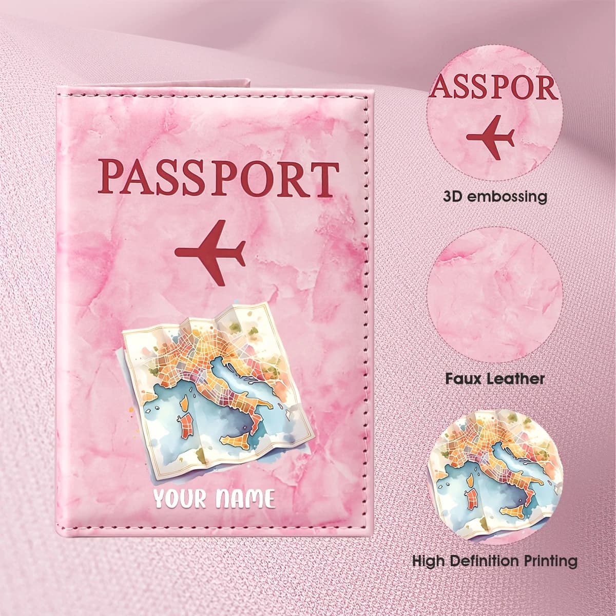 Custom Name Ocean-Themed Art Illustration PU Passport Holder, Starfish and Coral Patterns to Showcase a Natural Marine Theme