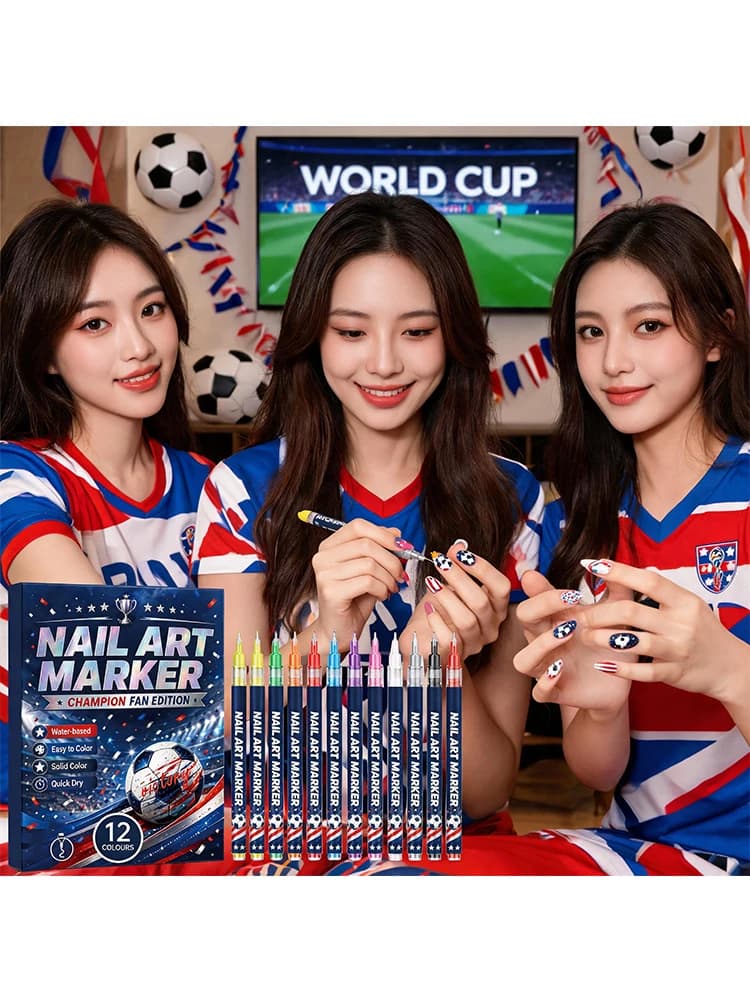Set of 12 Nail Art Pens Fan Edition, Quick Drying, Nail Pens, Tools for Manicure with American Flag and Football