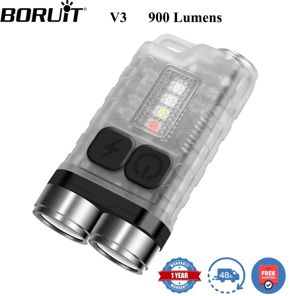BORUiT V3 LED Keychain Portable 900LM EDC UV Flashlight Type-C Mini Rechargeable Flashlight with Magnet UV Pocket Lantern
