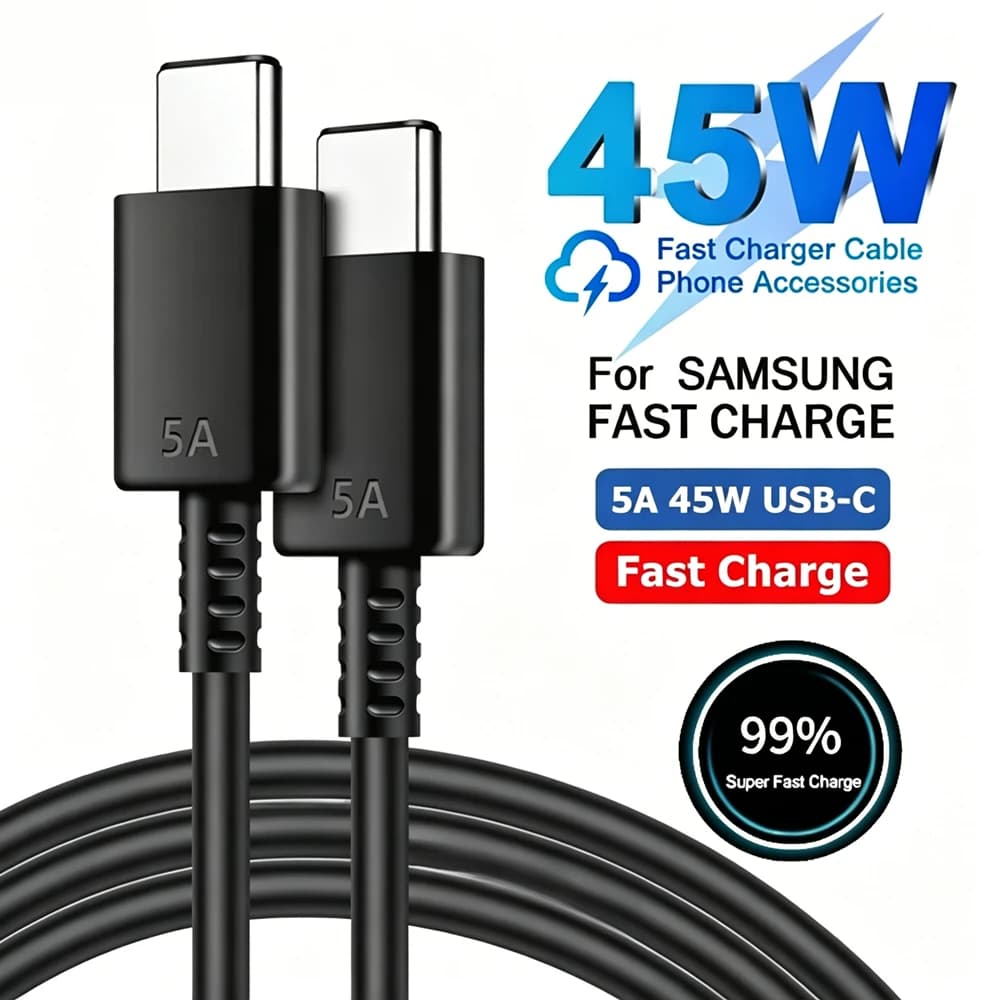 5A 45W Type C to Type C Super Fast Charge Cable For Samsung S22 S23 S24 Plus S25 S26 A53 A54 A55 USB-C Rapid Charging Data Line