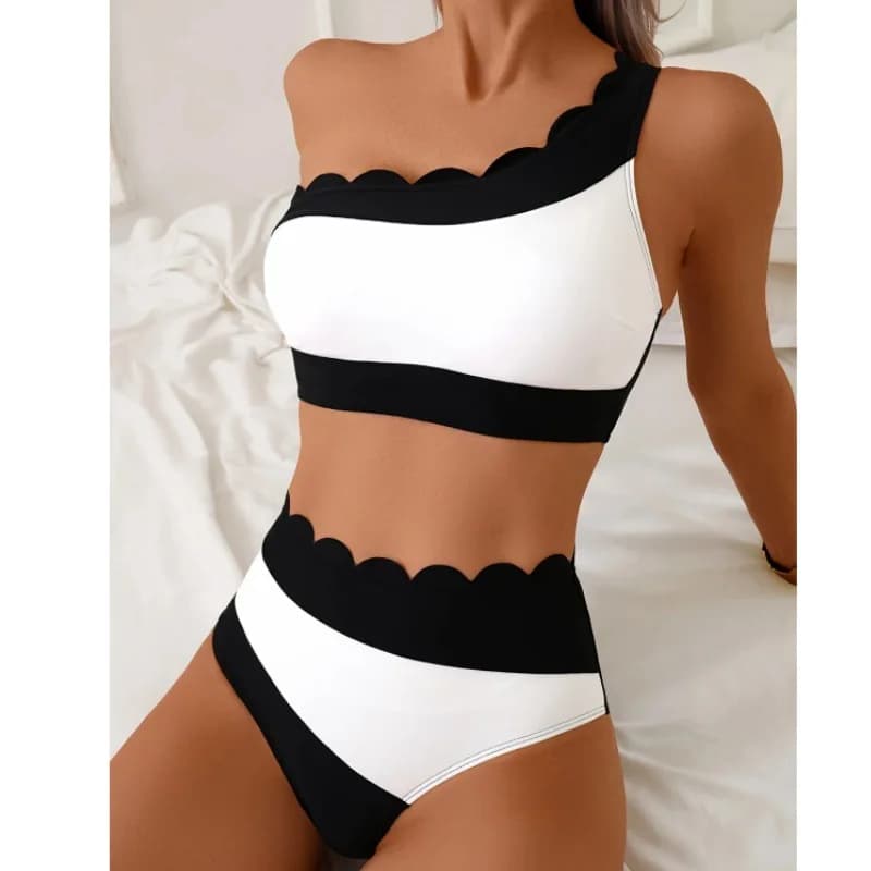 Nuovo Arrivo 2026: Costume da Bagno Due Pezzi da Donna - Bikini Sportivo Monospalla con Top a Canotta e Dettagli a Blocchi per la Spiaggia