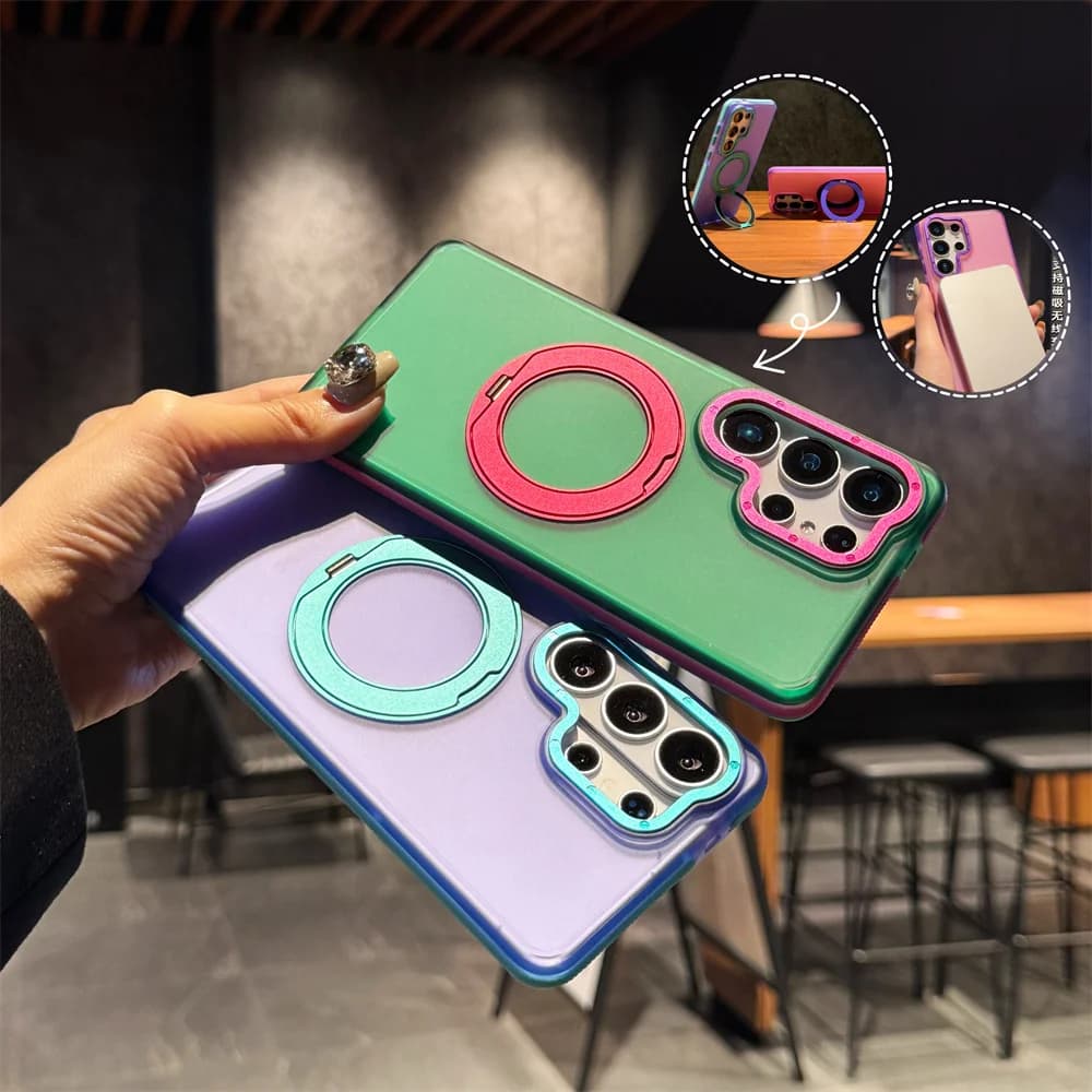 Contrasting Color 360 Rotating Magnetic For Magsafe Ring Stand Phone Case For Samsung Galaxy S26+ Plus S25 S24 FE S23 S22 Ultra