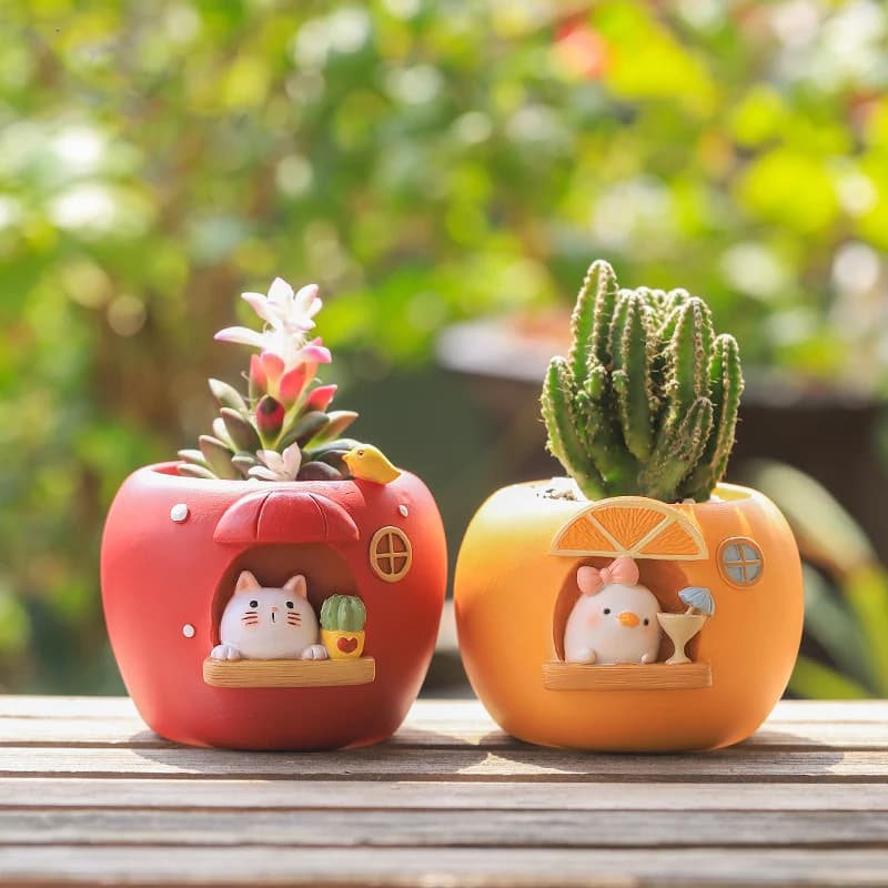 Cute Fruit Theme Florist for Plants Fat Flowers Jars Decorative Ornament Garden Figurine Fairy House Decoration