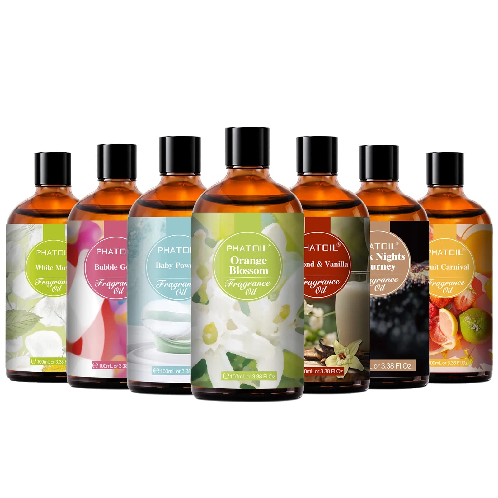 PHATOIL 100ml Olio profumato con contagocce Muschio bianco Fiore d'arancio Gomma da masticare Polvere per bambini Olio essenziale di caffè per aromaterapia