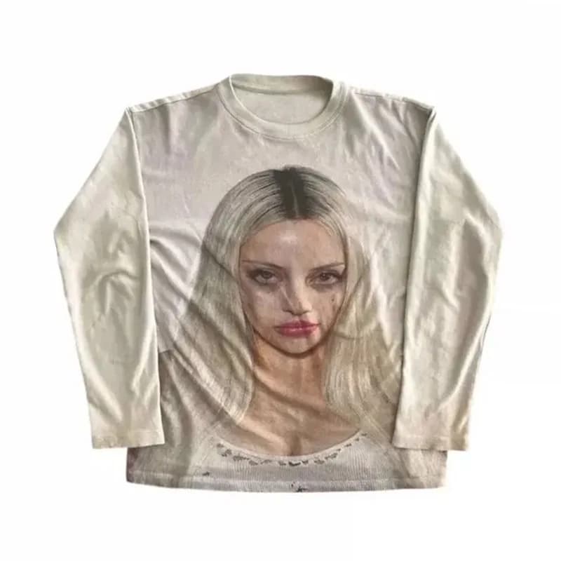 2026 new cross-border personalized dark printed round neck sweatshirt long sleeved T-shirt pullover retro jacket street trend