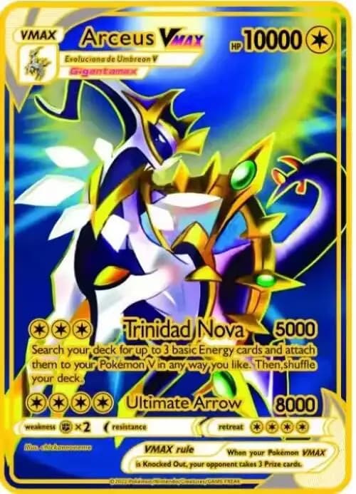 Pokemon Carta di Metallo 10000 Punti Arceus Charizard Super Card Spagnolo Dorato Mewtwo Vmax GX EX Anime Collezione di Carte Regalo