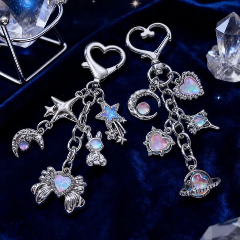 Y2k bella luna cuore stella pianeta smalto portachiavi fiocco coniglio portachiavi per donna ragazza buon regalo gioielli fatti a mano fai da te