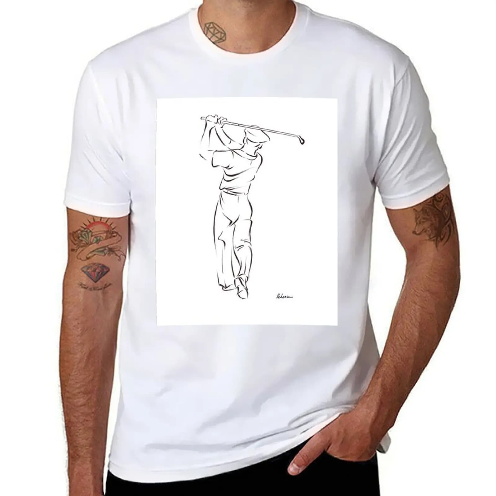 Ben Hogan ~ sumi-e disegno della linea di inchiostro del leggendario maestro di golf T-shirt maglietta anime magliette per uomo grafica divertente T-shirt