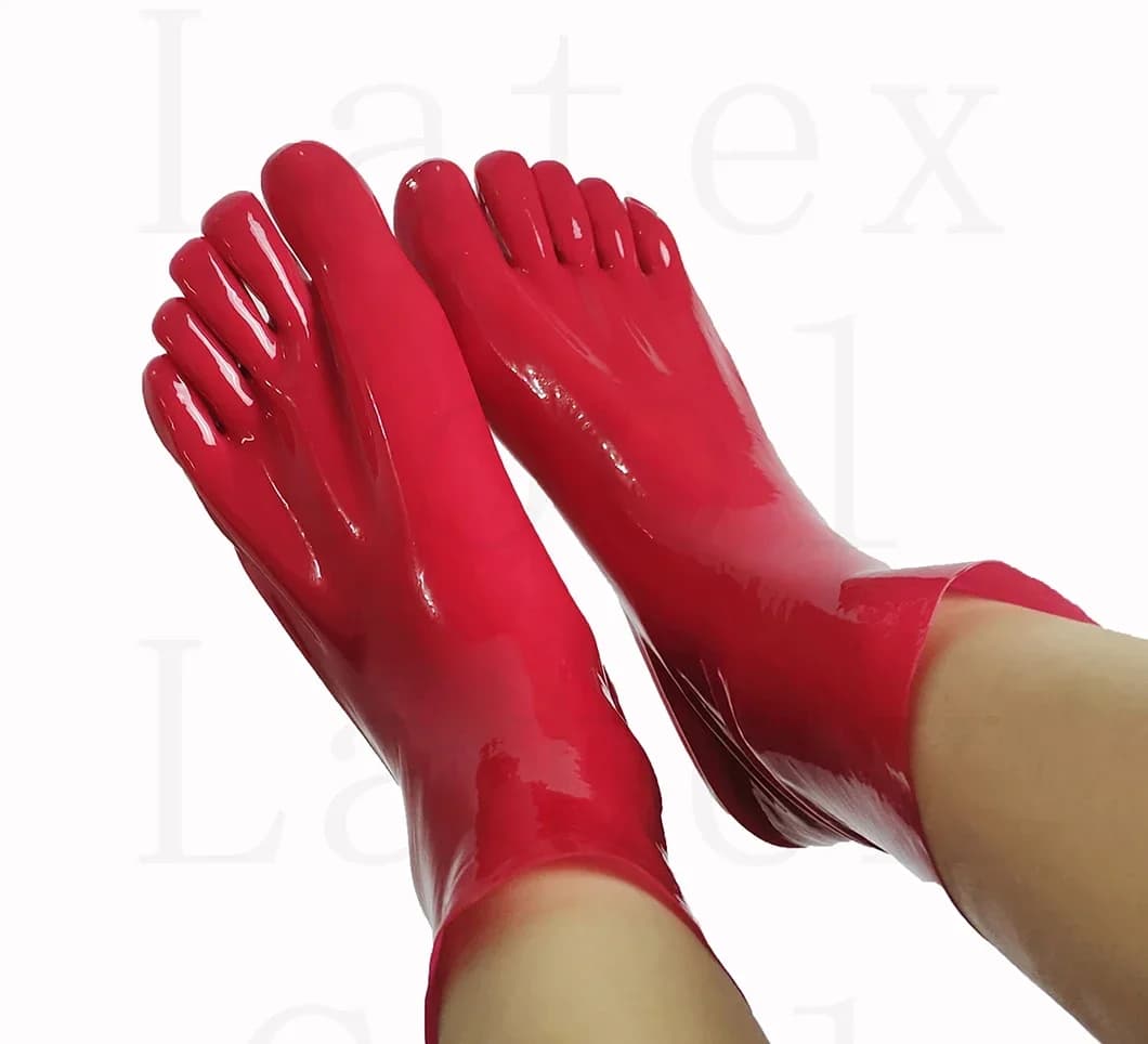 Special price manual customization Natural red ankle short toe 100%latex rubber socks size s-xl 0.4mm