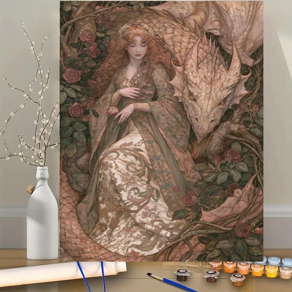 Acrylic Paint By Numbers FFantasy Dragon Maiden Painting By Numbers On Canvas Coloring By Number For Adults Paint Digital Art