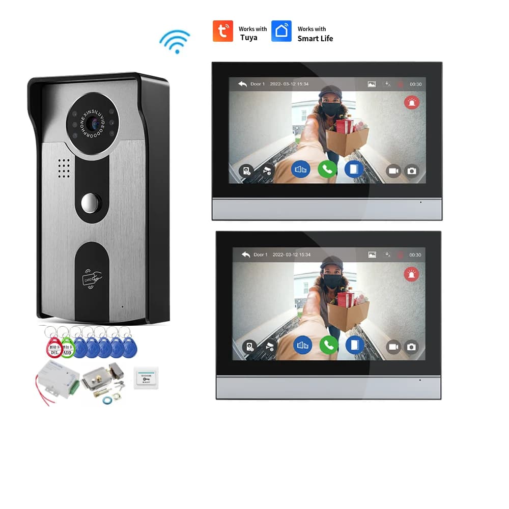 1080P Tuya WiFi 10 pollici Touch Monitor Videocitofono Citofono Sistema RFID Sblocco APP Registra Smart Home, Casa Intelligente Campanello Kit Telecamera