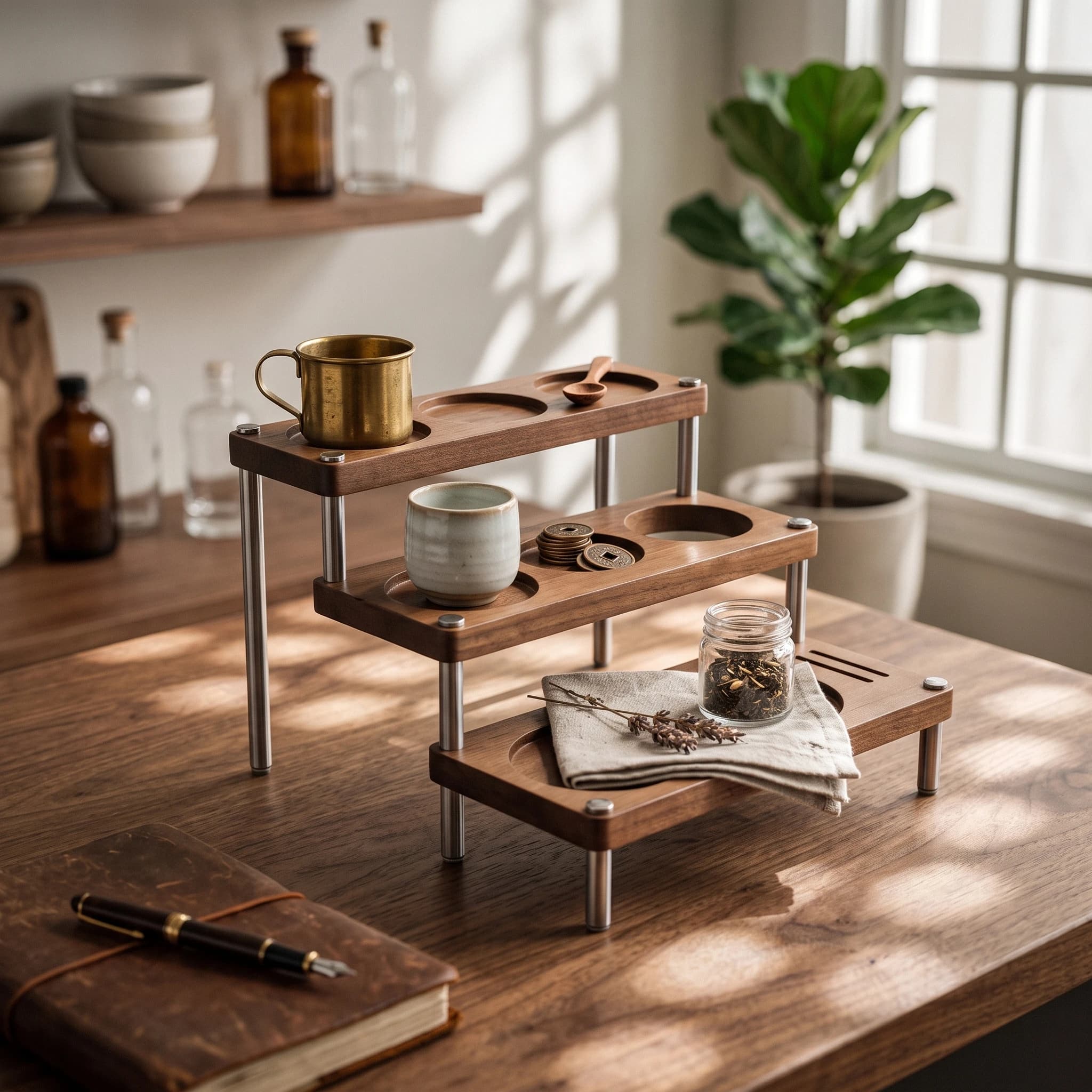 Coffee Accessory Stand Countertop Organizer Rack Space-Saving Shelf Compact for Baristas, Kitchen Counter