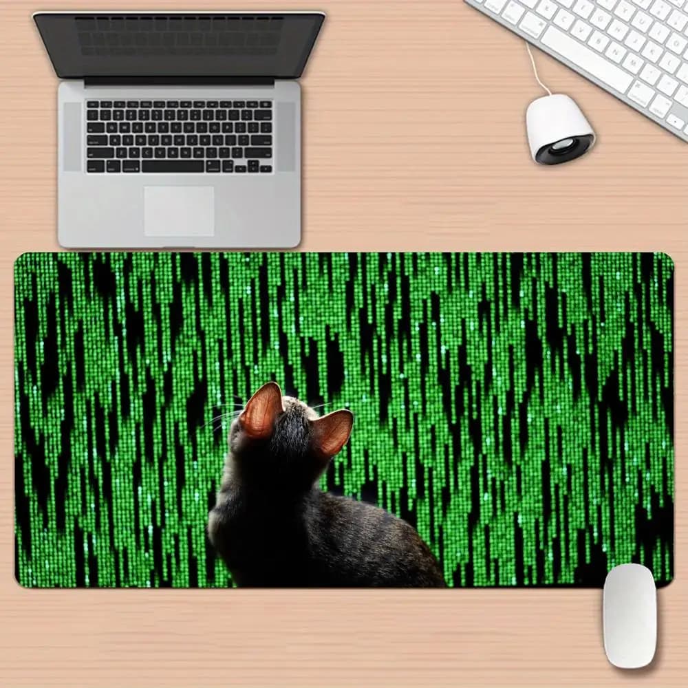 Tech Matrix Code Cat Art large mouse pad pc accessories gaming mats desk pad rubber edge locking office mat Computer Desks pad