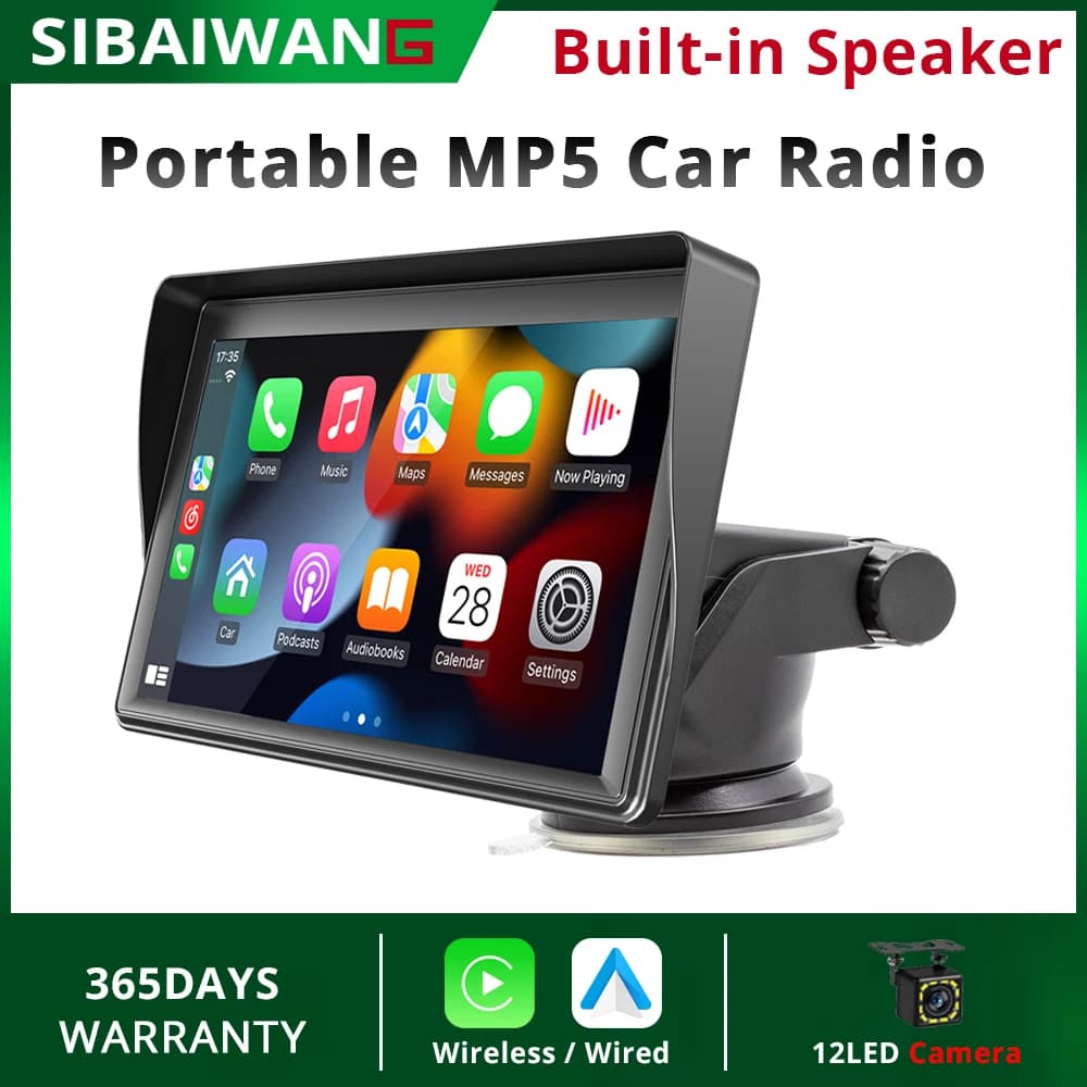 Autoradio portatile universale IPS da 7 pollici con supporto wireless per Android Auto e CarPlay, schermo CarPlay con BT, FM, WIFI per IOS e Android 12V
