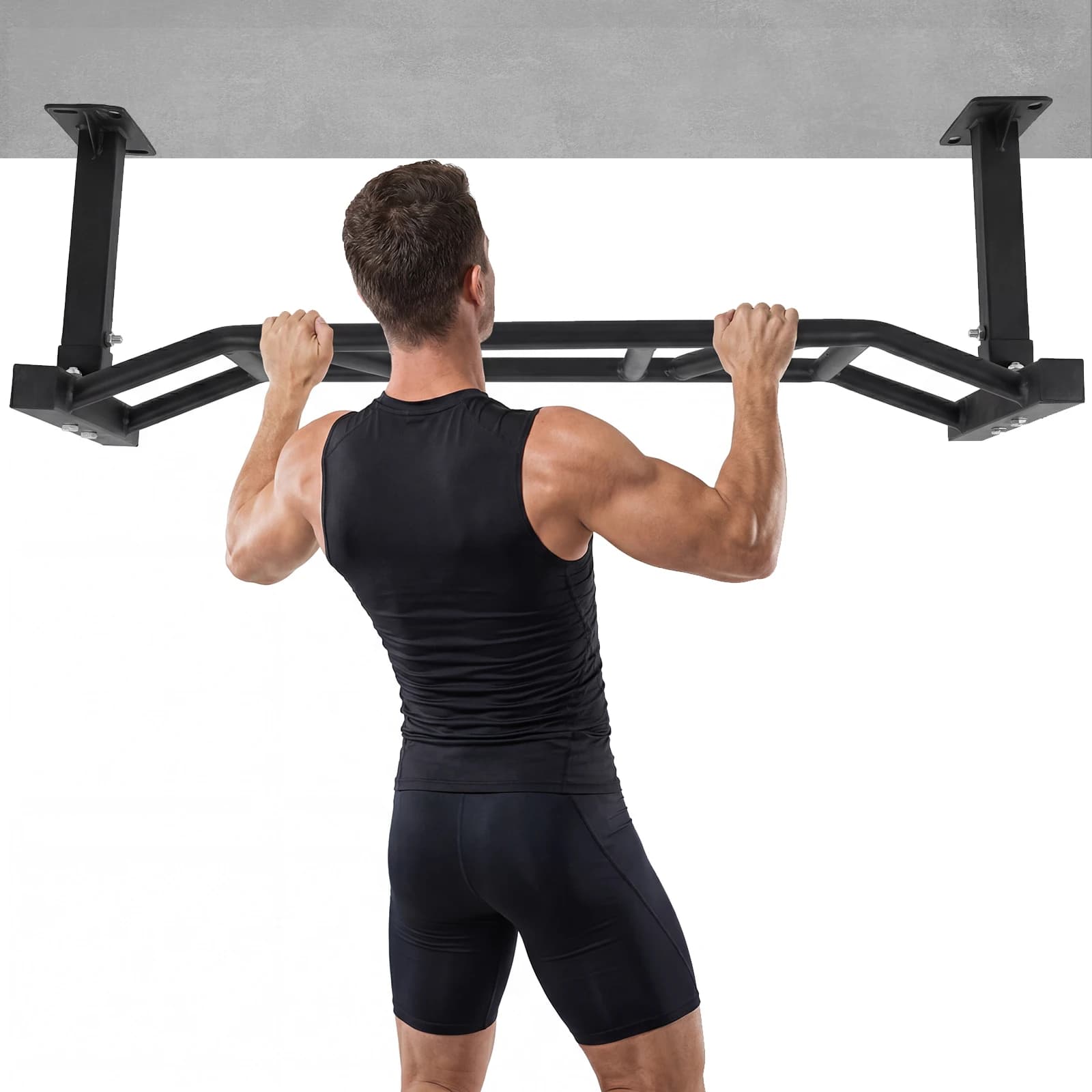 47 inch ceiling bar, adjustable height and supports up to 600 pounds, home gym equipment.