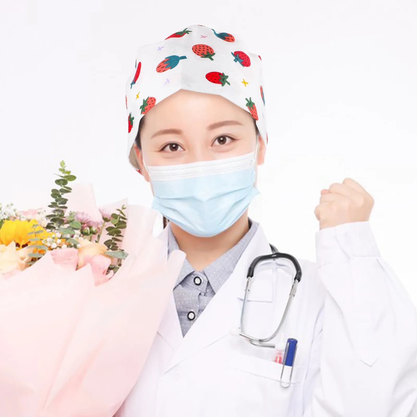 Cappello da Infermiera in Cotone Stampato per Donne, Berretto da Lavoro Delicato sulla Pelle, Cappello per Infermieri per Pelli Sensibili, per Professionisti
