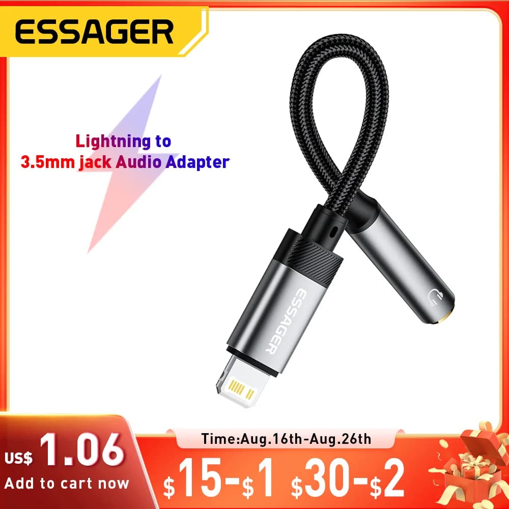 Essager Lightning 3.5 mm jack Aux cable audio adapter for headphones USB type C to 3.5 OTG Type C for iPhone Xiaomi Oneplus