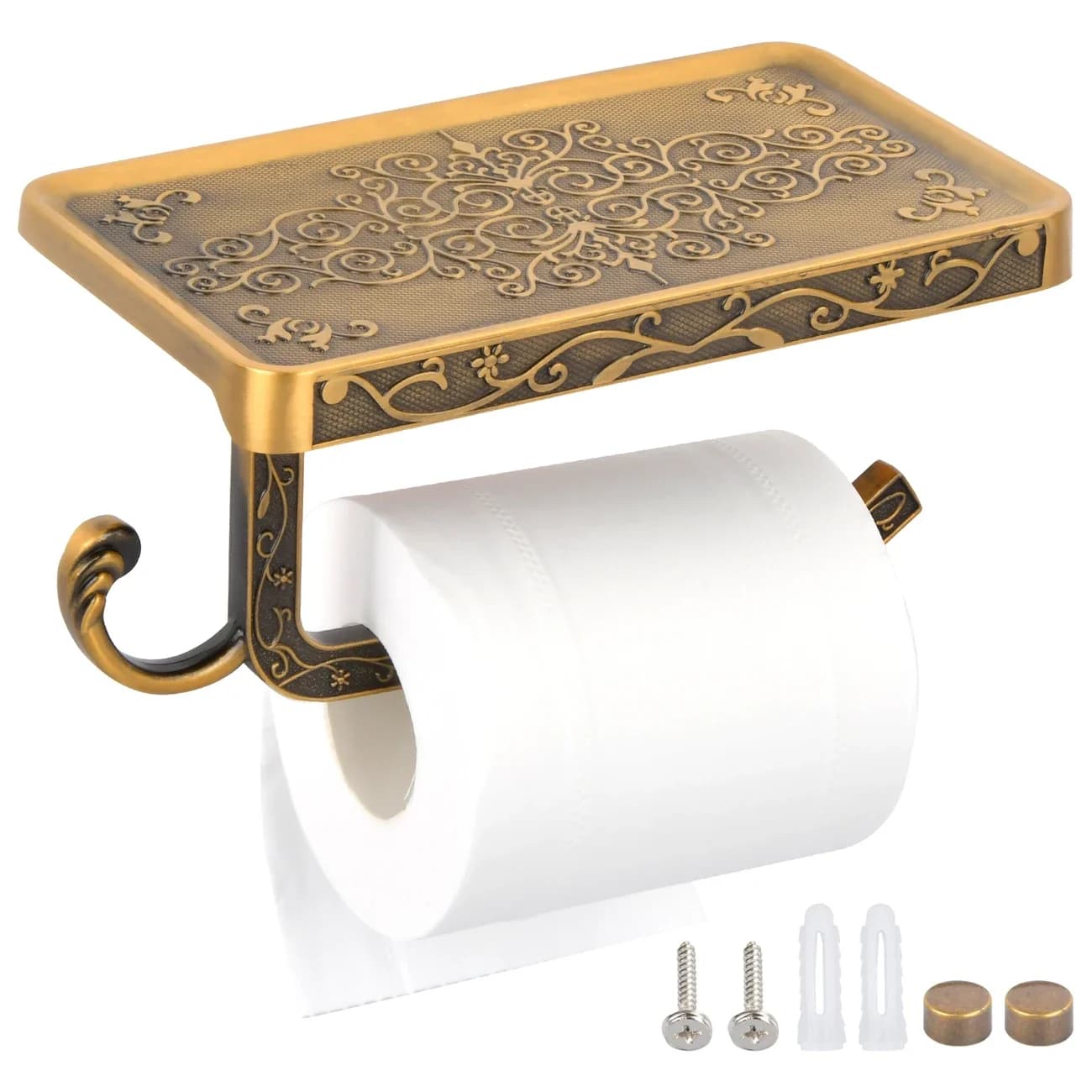 Porta carta igienica intagliato di ispirazione vintage - Dispenser per rotoli in alluminio spaziale a parete per bagno, cucina