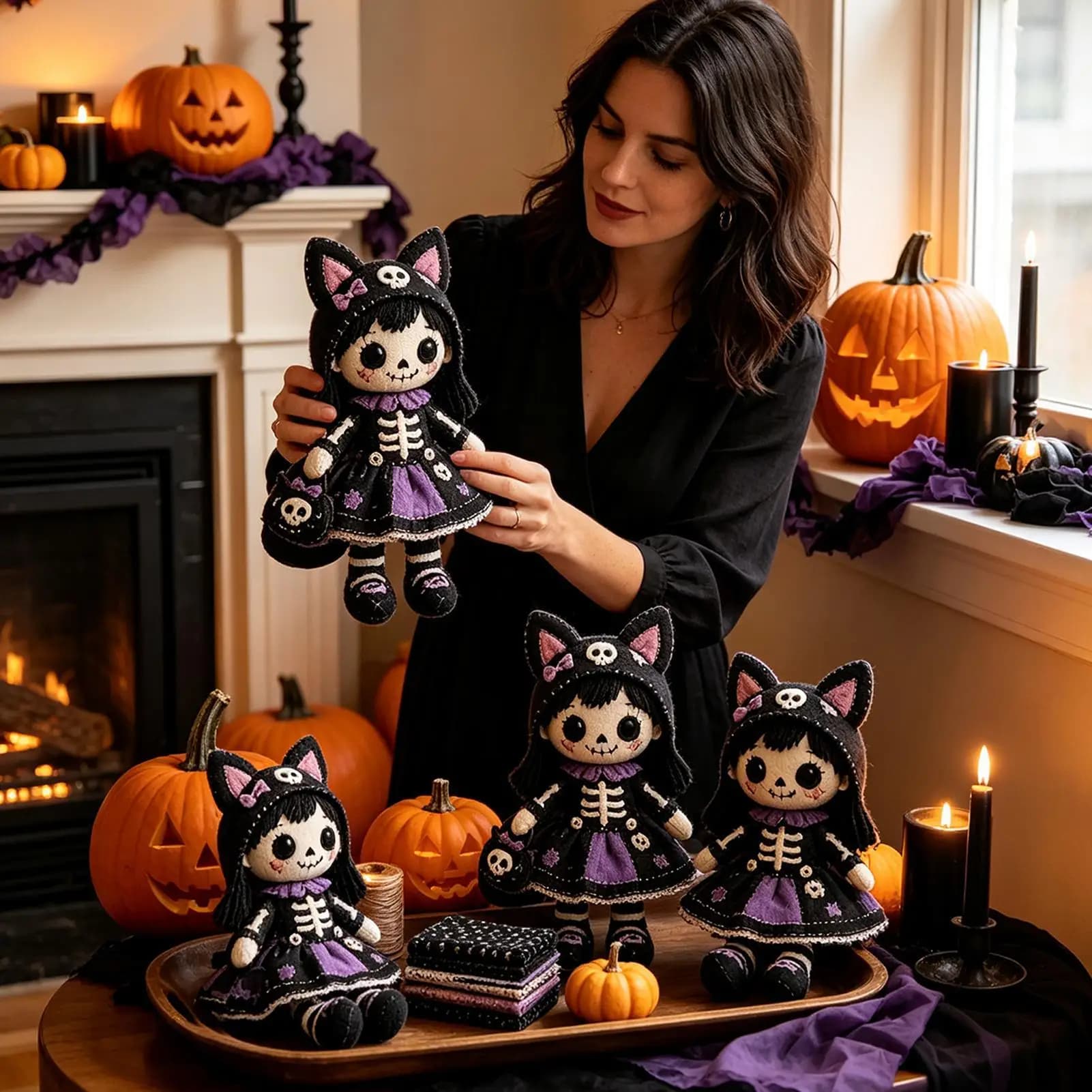 DIY Doll Sewing Kit Halloween Skeleton Quilting Crafting Set Holiday Doll Making Kit For Teens Adults Women Girls Wives