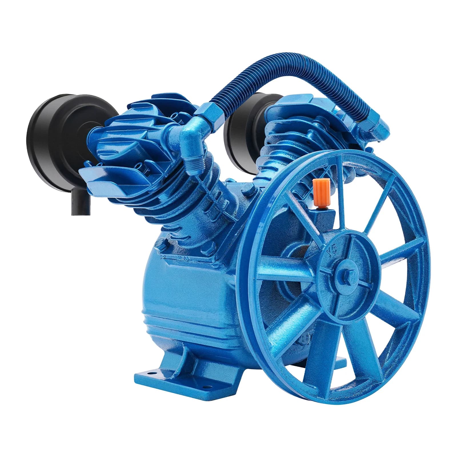Air Compressor Pump Head, 3HP 8.8CFM 115PSI Belt Drive, 1050rpm Twin Cylinder 65mm, Cast Iron with Heat Dissipation Fins, Low Noise Air Filter Muffler, for Industrial Machinery Use