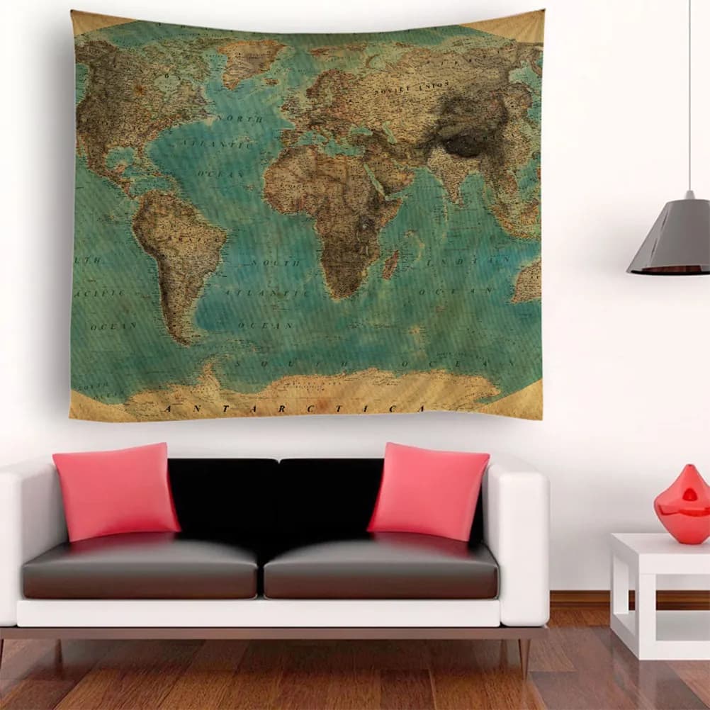 Tappeto Decorativo con Motivo Mappa del Mondo in Poliestere Premium per Camera da Letto, Bagno, Spiaggia, Tenda da Doccia, Tappetino