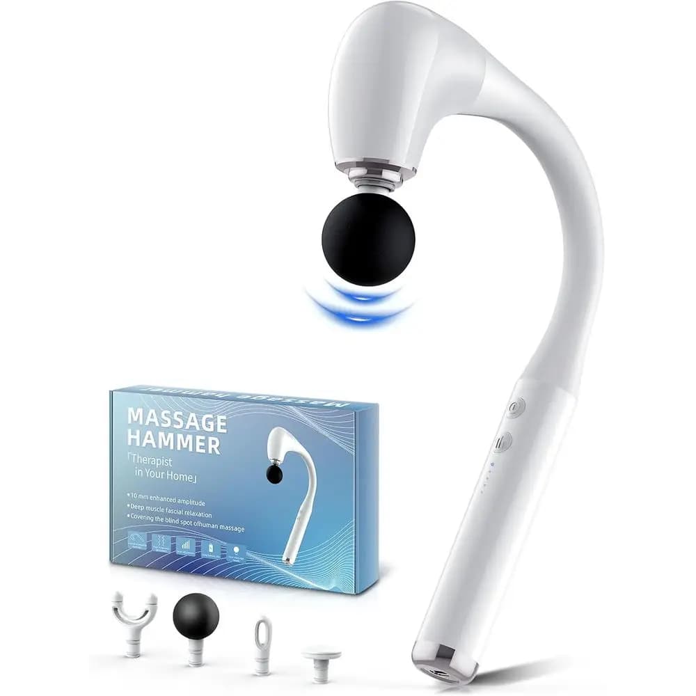 Pistola per massaggio a percussione con manico estensibile migliorato, massaggiatore muscolare per tessuti profondi da 10 mm per collo, spalle, vita e gambe, portatile