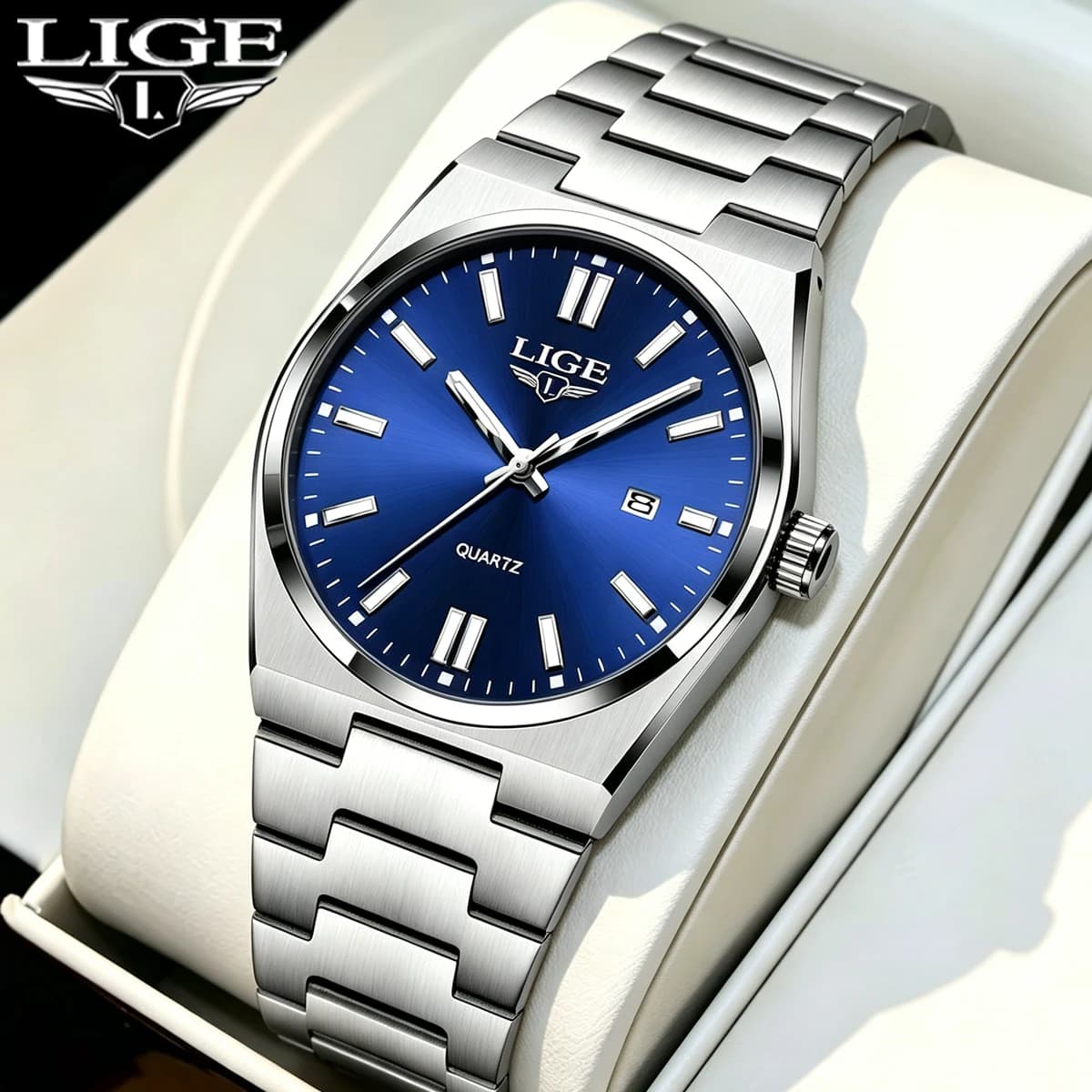 LIGE Men's Watches Steel Sports Fashion Original Quartz Watch for Man Waterproof Luminous Date Clock Reloj Hombre Box
