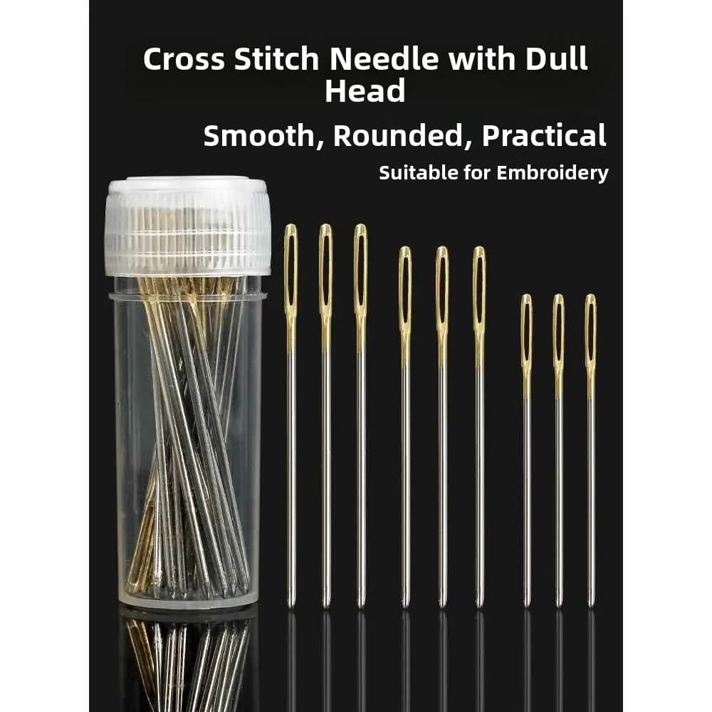 Hand Embroidery Needles Set Cross Stitch round Tip Large Medium Small Gold Tail Needle for Home Fabric Sewing DIY Tools