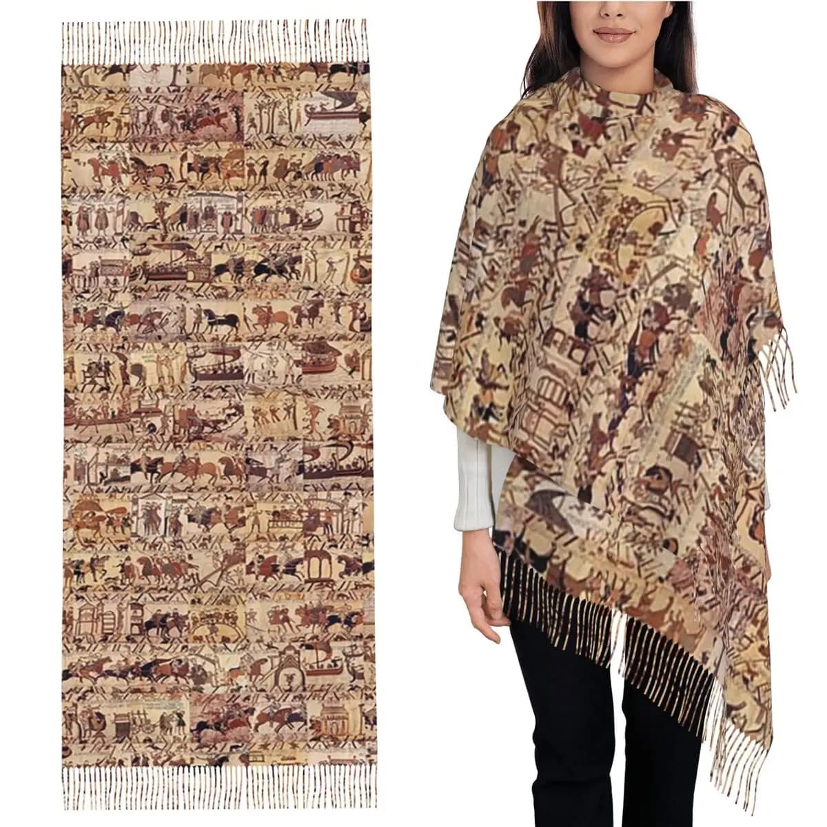 Sciarpa con arazzo Bayeux Sciarpe con nappe per donna Scialli e stole morbidi e caldi Scialle lungo autunno inverno