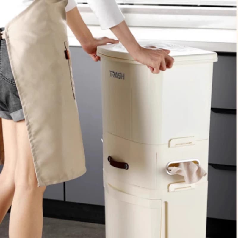 Grande cestino della spazzatura, cestino per rifiuti da cucina con coperchio, bidone della spazzatura resistente all'odore, bidone per il riciclaggio touchfree per l'home office, salvaspazio durevole