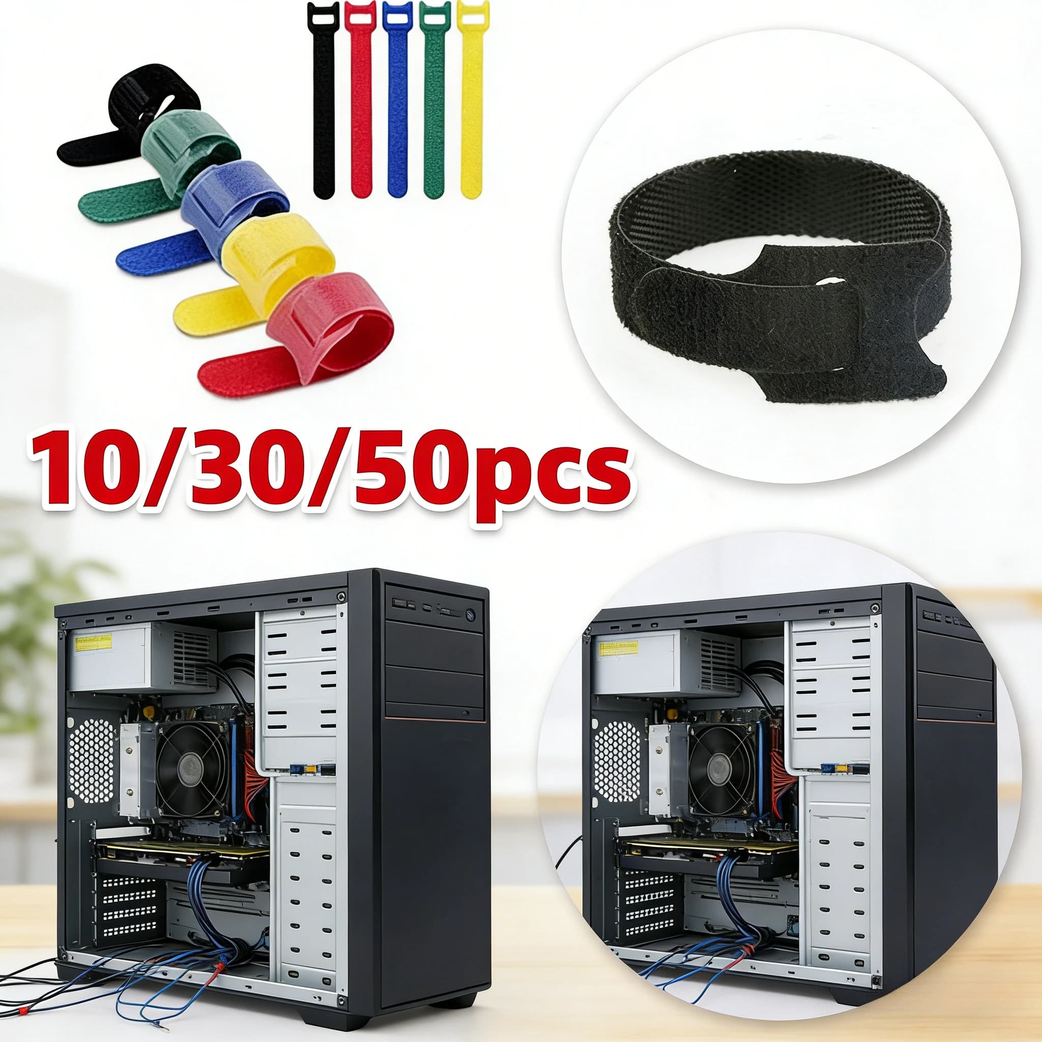 10/30/50 Pieces Organizer Cables Reusable with Hook and Ring, Cable Grips, Cable Management, Wrap, Tape Protection, Telephone Accessories