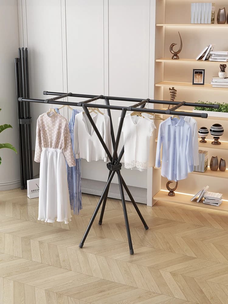 Floor Standing Clothes Drying Rack Bedroom Non-Occupying Balcony Clothes Hanger Rod Quilt Drying Tool Foldable Carbon Steel