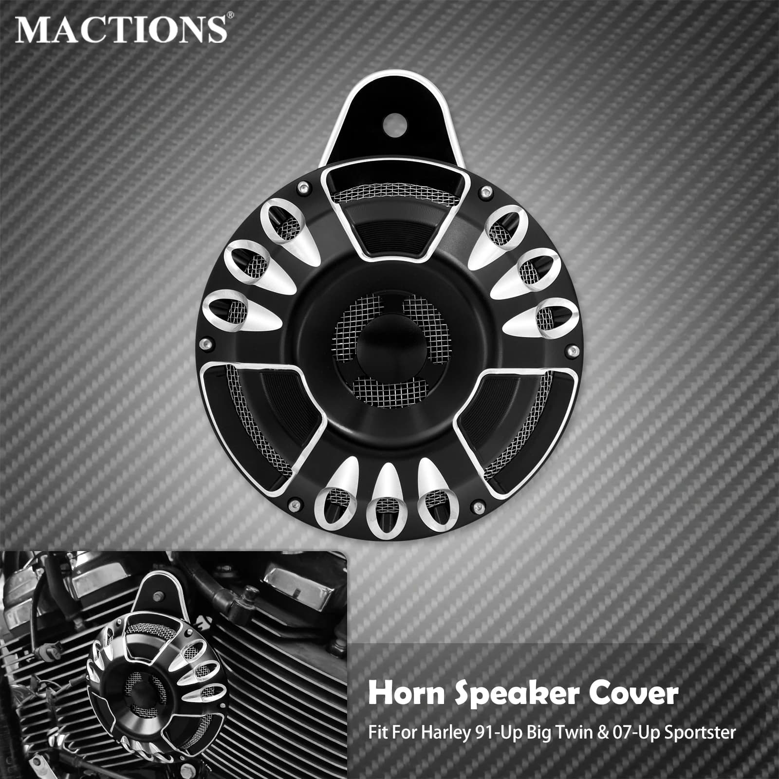 Moto CNC Horn Speaker Cover Kit clacson Cap per Harley Big Twin Cam M8 Touring FLHR Softail Dyna 91-Up Sportster XL 2007-Up
