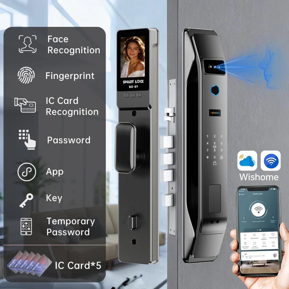 Serratura Elettronica Gery con Riconoscimento Facciale 3D, Sblocco Digitale con Telecamera, Impronta Digitale e Password, Serratura Intelligente Senza Chiave