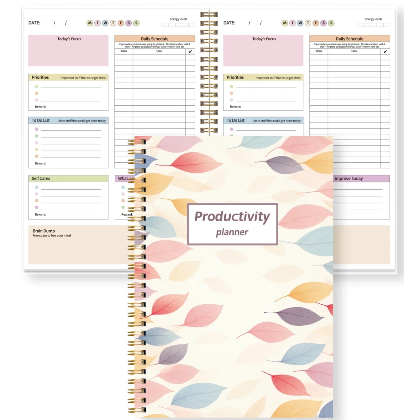 Agenda Produttiva con Spirale, Pianificatore Giornaliero, Lista delle Cose da Fare, Diario per la Concentrazione 10 x 7,17 Pollici