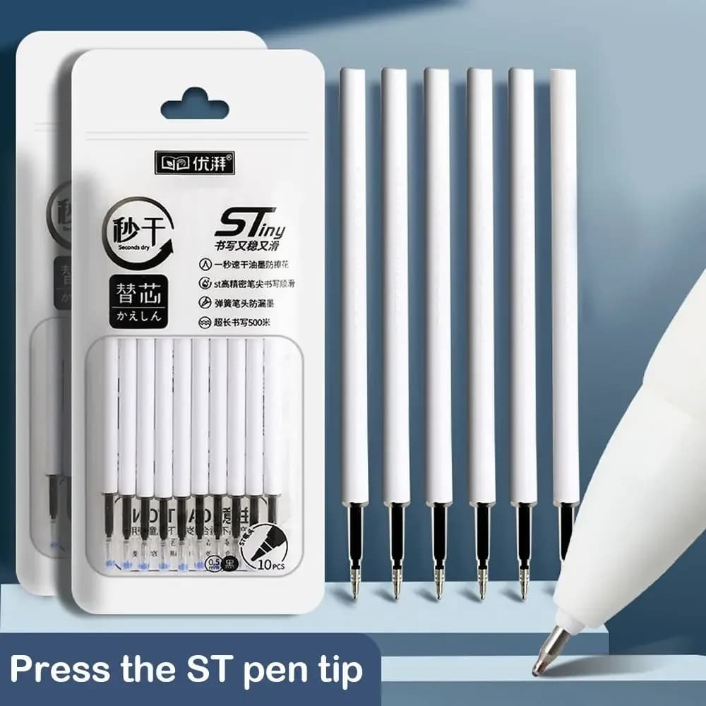 10 pz ST Punta Penna Gel Ricarica 0.5mm Ricarica Nero/Blu/Rosso Penna a sfera Set di cancelleria ad asciugatura rapida Penna firma Forniture per ufficio