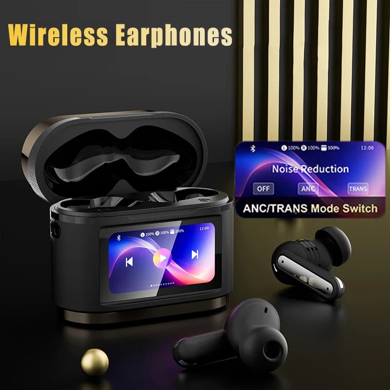 Wireless Earphones Smart Digital Display Touch Screen Bluetooth Headset Supports ANC ENC Active Noise Reduction Headphones