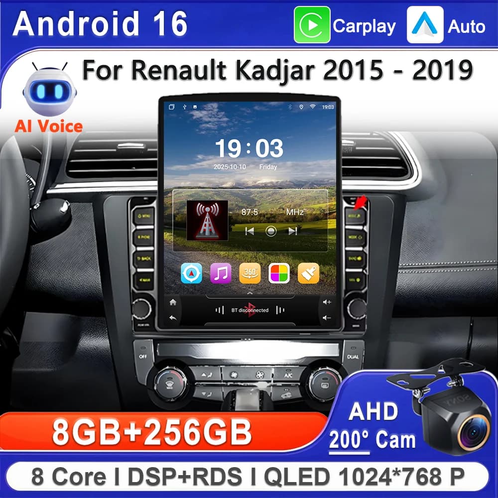 Android 16 Car For Renault Kadjar 2015 - 2019 Plug and Play GPS Navigation High-performance CPU Dash Cam Multimedia Player wifi