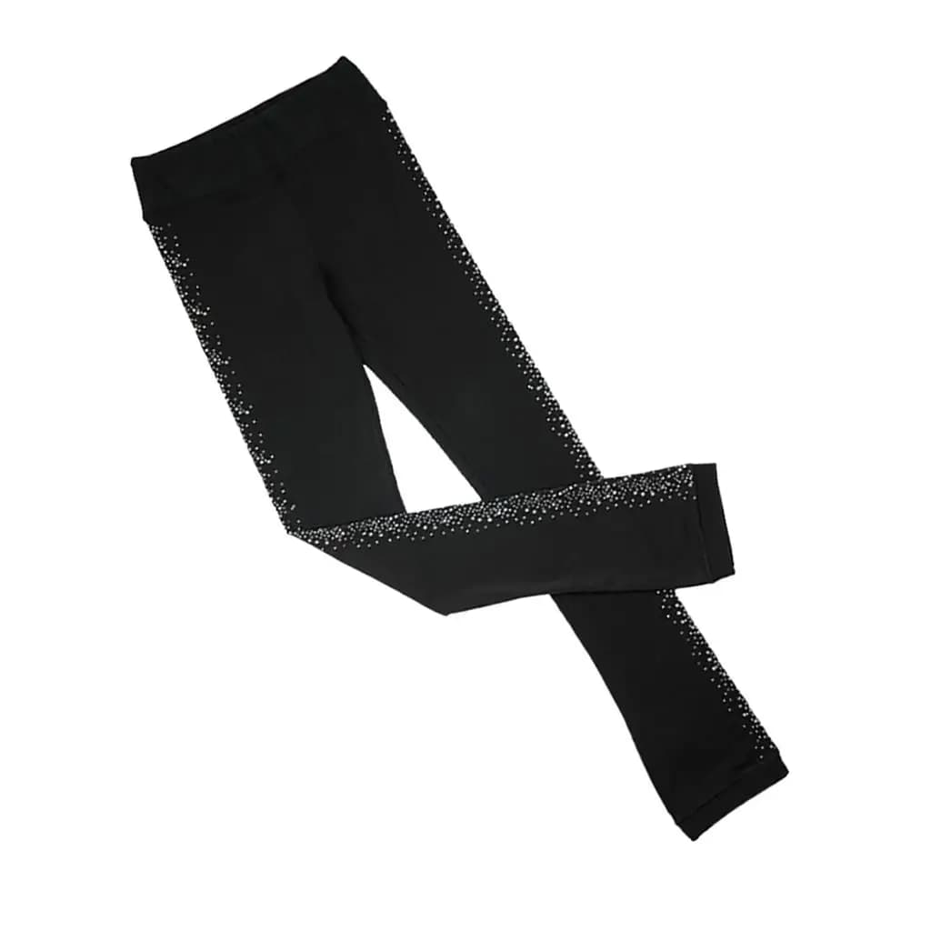 Pantaloni in pile di cotone per adulti e bambini, leggings da danza e yoga con design a cristalli per performance di pattinaggio artistico su ghiaccio