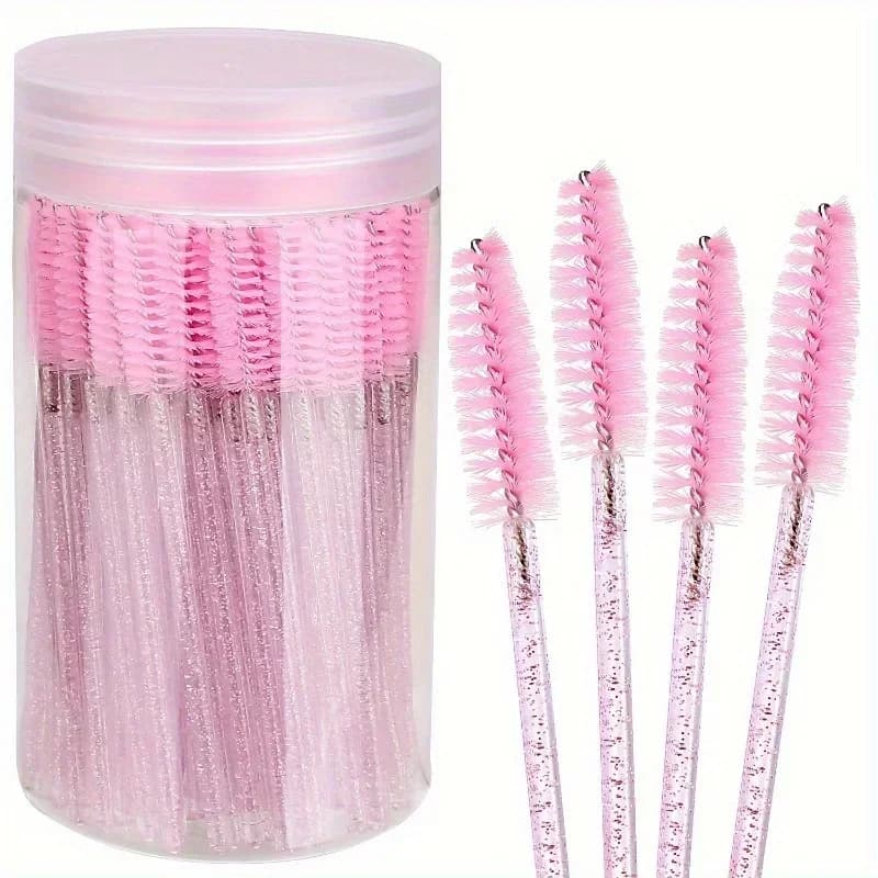 50pcs Disposable Mascara Wand, Eyelash Brush, Crystal Eyebrow Shaper Brush For Eyelash Extension, Makeup Brushes Applicators