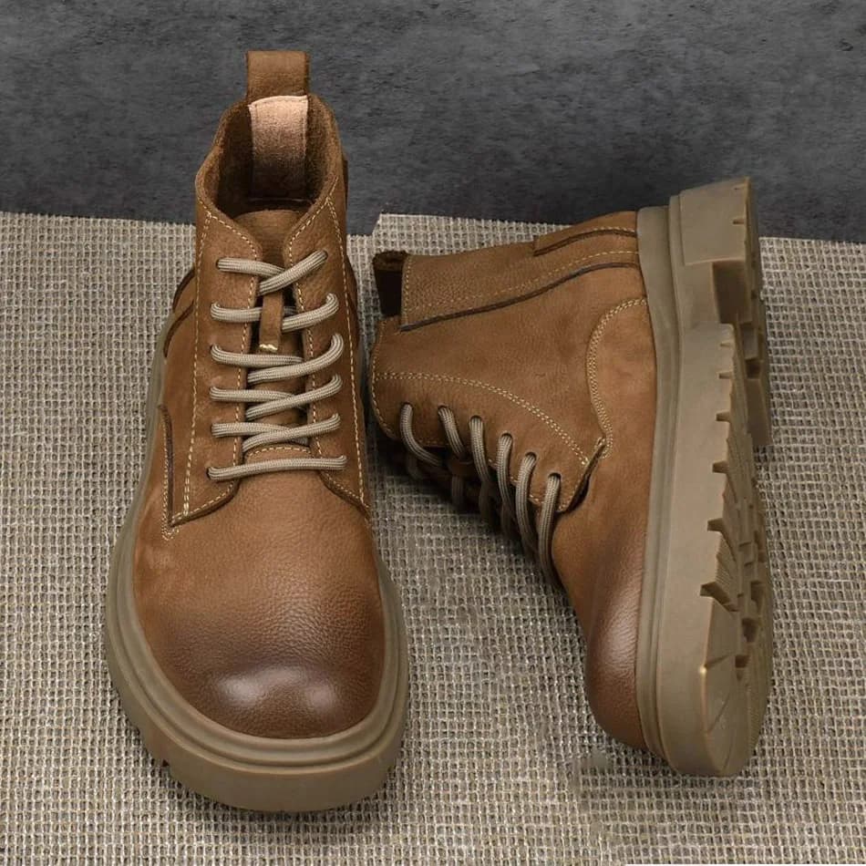 LIHUAMAO Cow Leather Work boots motorcycle boots western boots casual Men high top Shoes outdoor leisure footwear hiking shoes