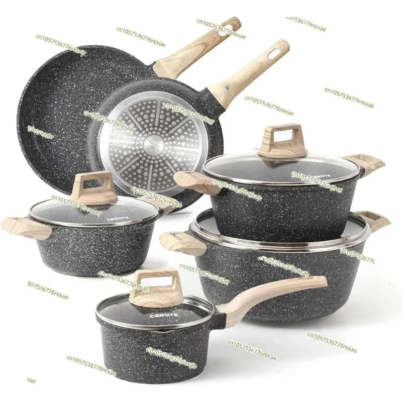 Set di pentole da 10 pezzi, set di pentole in pietra, set di padelle antiaderenti, set di pentole e padelle (granito, adatte per induzione)