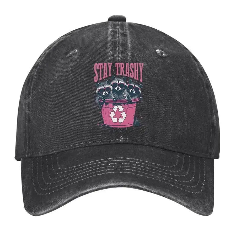 Cappellino da baseball Stay Trashy Raccoons Recycling Bin, cappello casual regolabile per adulti in cotone lavato vintage