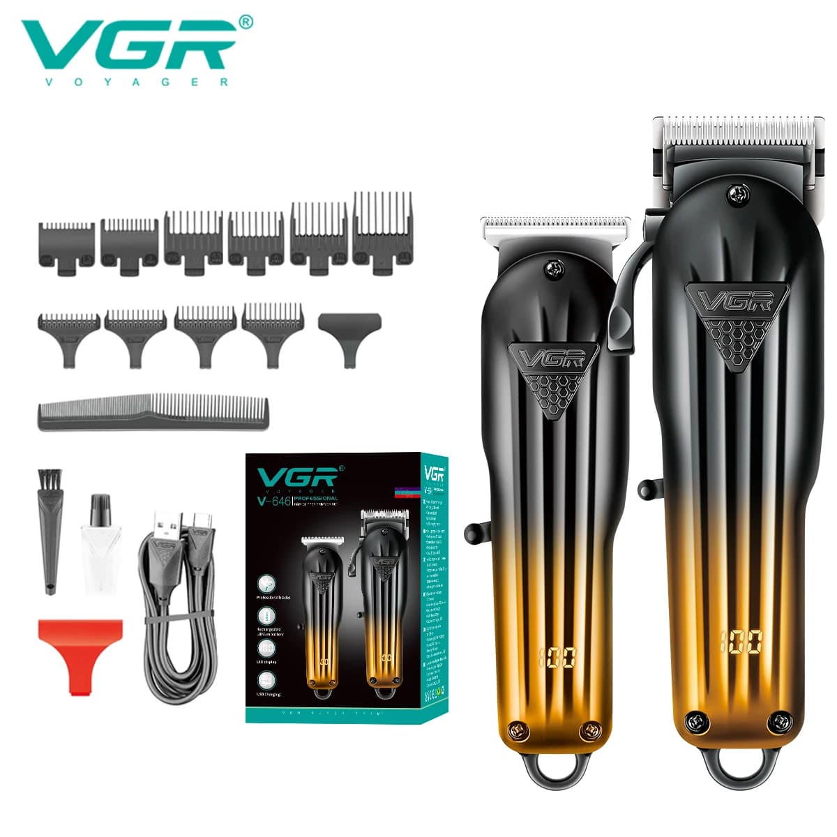 VGR 646 Haircut Professional USB Haircuts Rechargeable Haircutting Machine Barbiere Haircuts Set Trimmer LED for Men