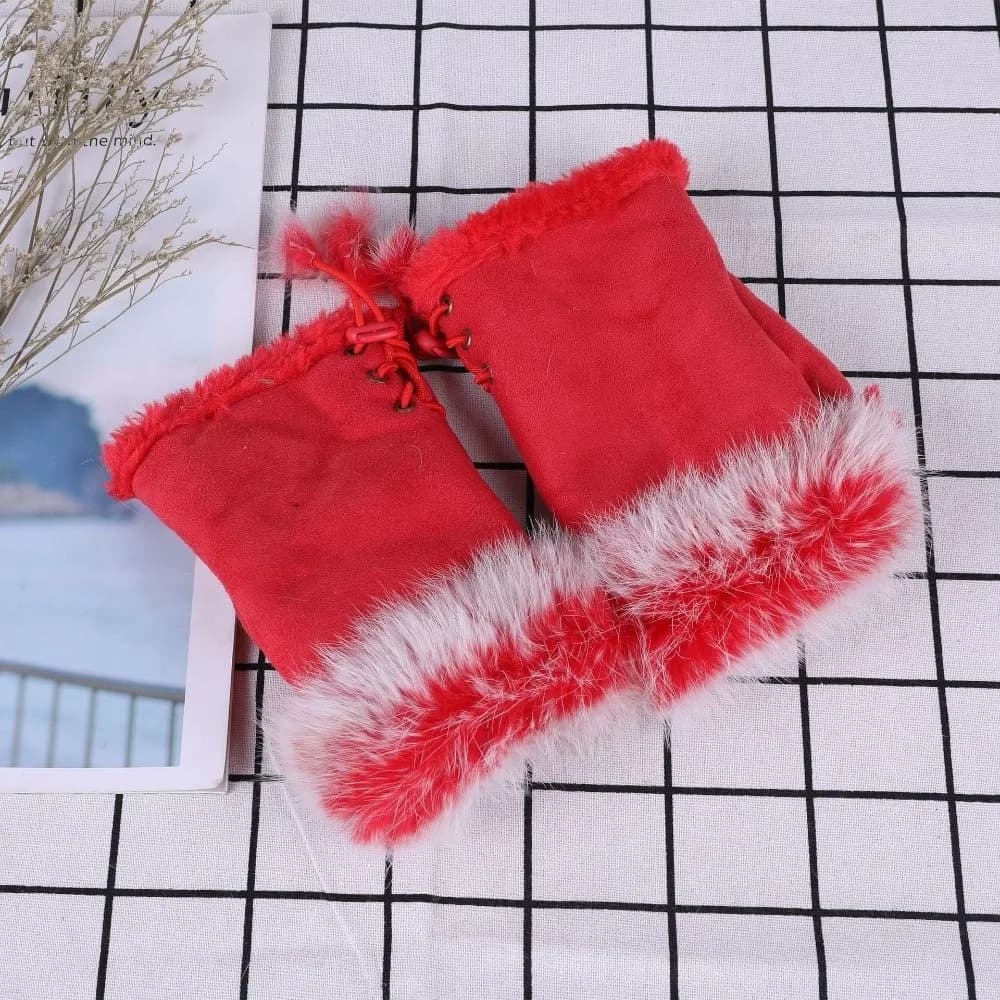 Faux Rabbit Hair Suede Leopard Print Gloves Thicken Plush Warm Fingerless Mittens Windproof Soft Stretch Wrist Warmers Cycling