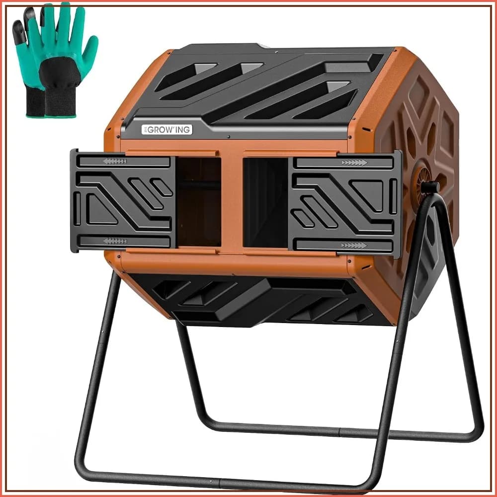 43 Gallon Dual Chamber Compost Bin with Rotating Tumbler, Outdoor Garden Composter, Orange