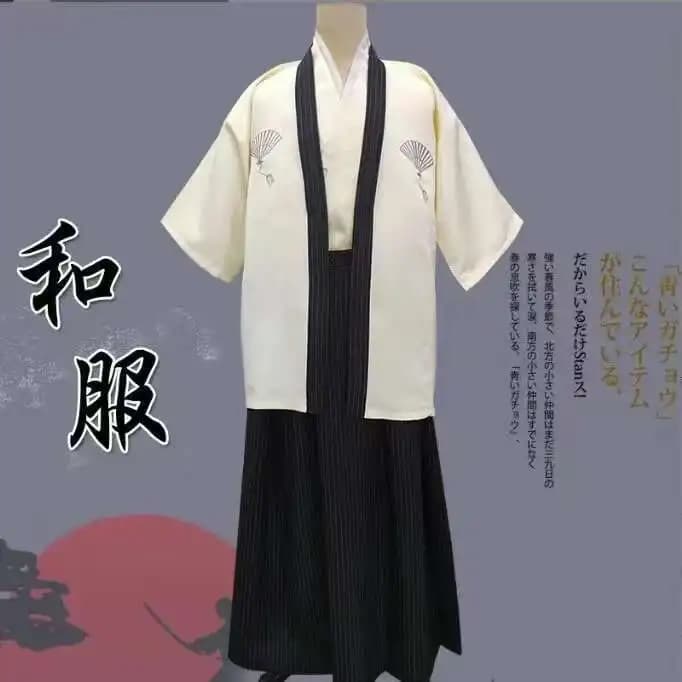 Kimono samurai tradizionale giapponese nero per uomo Yukata Accappatoio Hekoobi Stile sciolto Sauna Wear Homewear Cintura Abito lungo