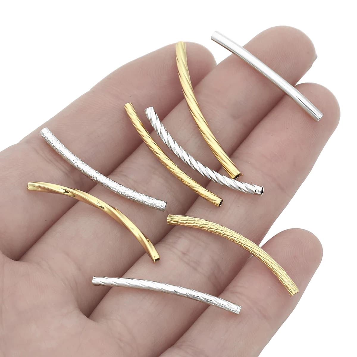 1 pz 14k placcato oro liscio curvo lungo distanziatore perline connettore tubo di rame per braccialetto fai da te collana creazione di gioielli accessori