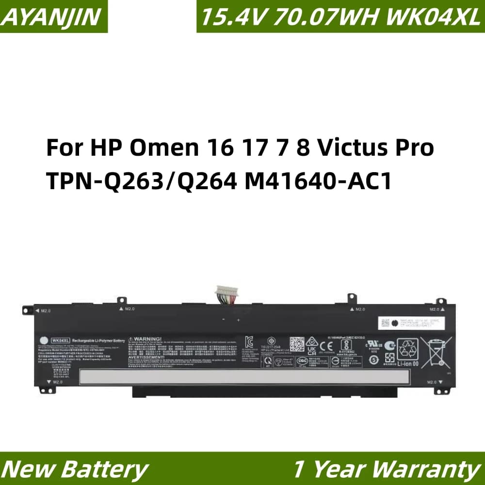 Batteria per laptop 15,4 V 70.07 WH WK04XL per HP Omen 16 17 7 8 Victus Pro